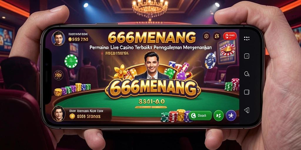 Screenshot menunjukkan dealer langsung dan suasana permainan Live Casino.