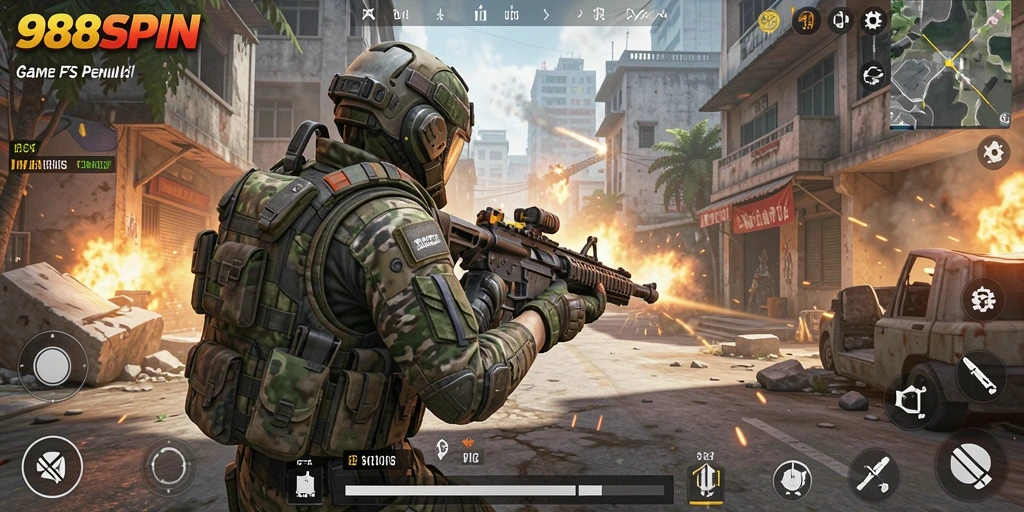 Tampilan gameplay seru di 988SPIN dengan aksi FPS mendebarkan.