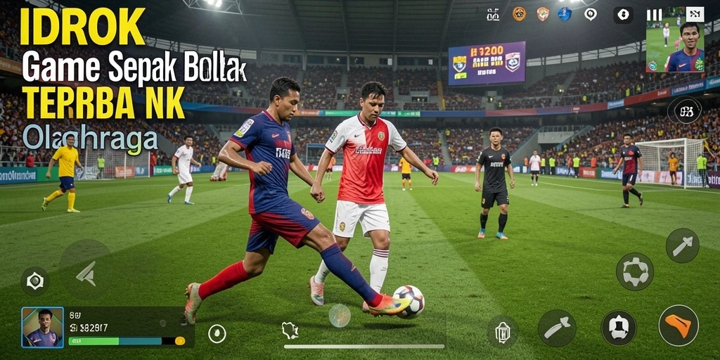 Tampilan gameplay <strong>IDROK</strong> yang menampilkan aksi seru di lapangan sepak bola.