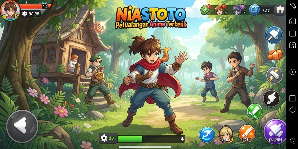 Tampilan gameplay NIASTOTO menunjukkan pertempuran seru di dunia anime.