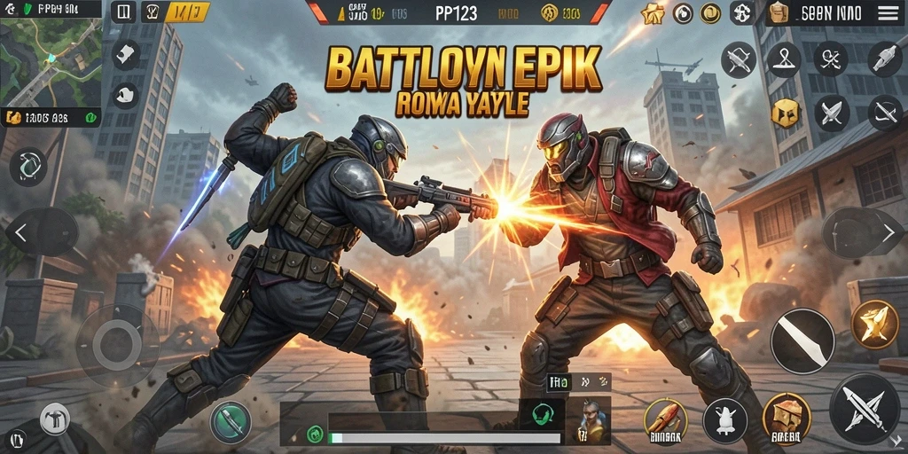 Screenshot permainan PP123 menampilkan pertempuran seru dalam Battle Royale.