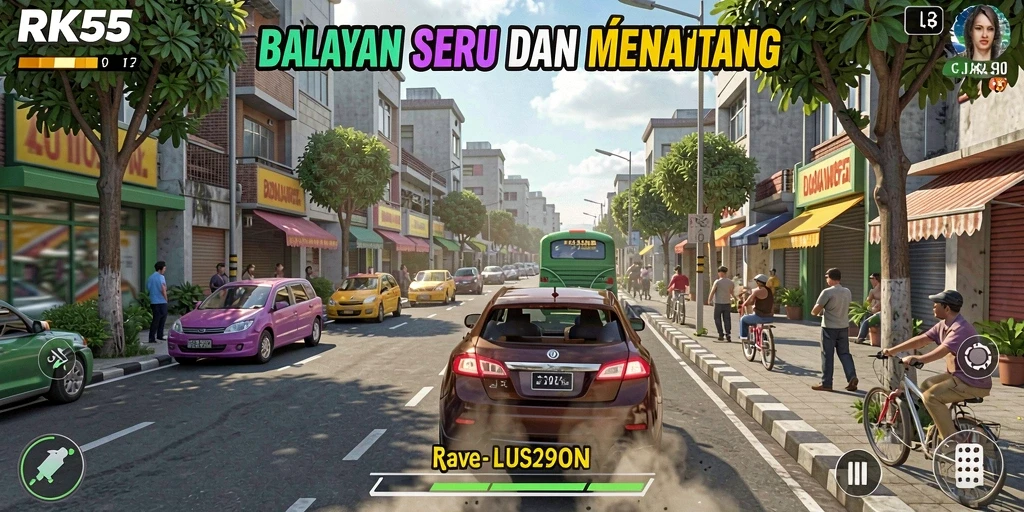 Gameplay menegangkan dengan mobil balap di trek yang dinamis.
