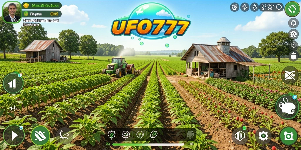 Screenshot gameplay UFO777 menampilkan petani sedang merawat tanaman.